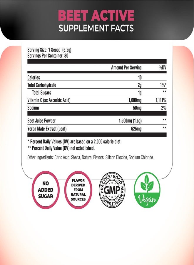 Nutrology Beet Active, Natural Pre-Workout Powder, Supports Energy, Endurance & Nitric Oxide Flow with Beet Powder, Yerba Mate & Electrolytes, Vegan Pre Workout, Passion Fruit Flavor, 30 Servings - Image 2